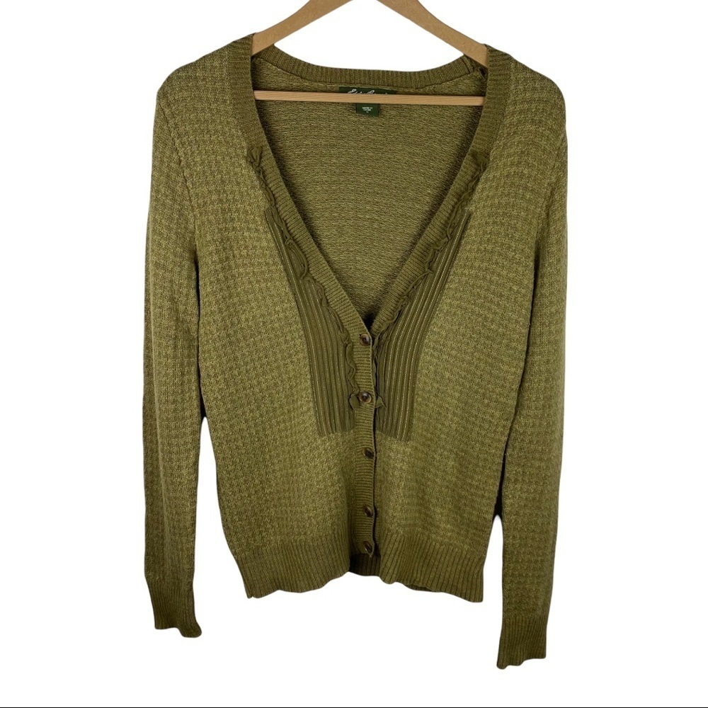 Eddie Bauer Deep V-Neck Cardigan with Ruffle Detail